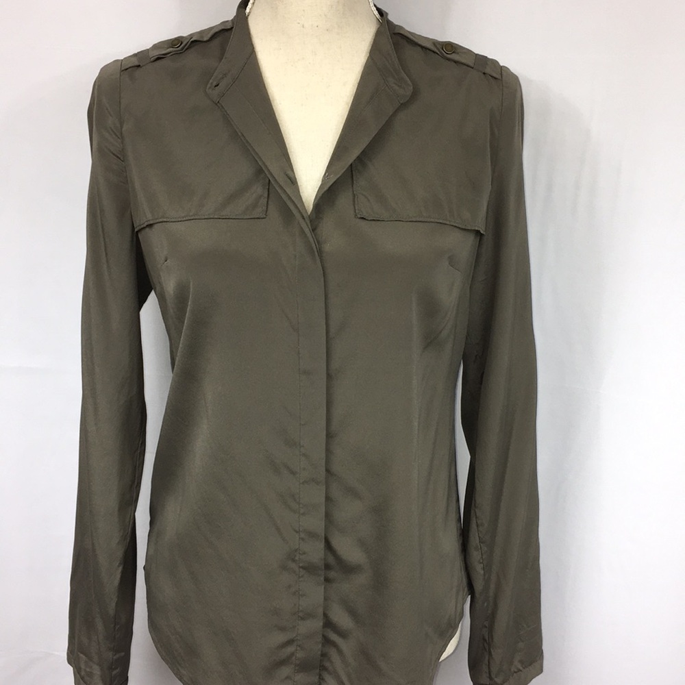 Ann Taylor Army green silk blouse